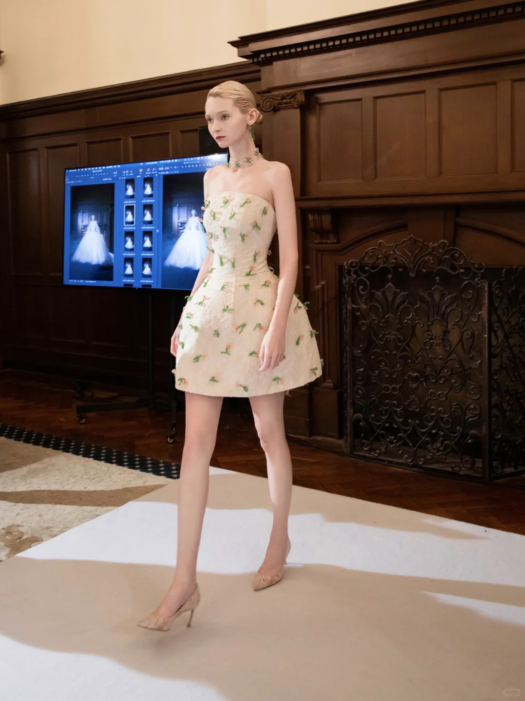 Apricot tube top fresh grass flower waist puffy princess skirt homecoming dress R4203