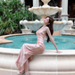 Pink Halter Neck Sequin-Embellished Waist-Cinched Fitted Bodycon Floor-Length Prom Dress R7105