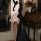 Pink Strap Diamond Satin Waisted Flower Bud Tutu Skirt Homecoming Dress R4166