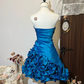 Blue tube top waist flower skirt temperament princess skirt homecoming dress R4242