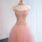Light pink halter neck fitted waist long ball gown, bridal gown R8962
