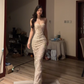 Light champagne gold strapless fitted long sexy ball gown R7545