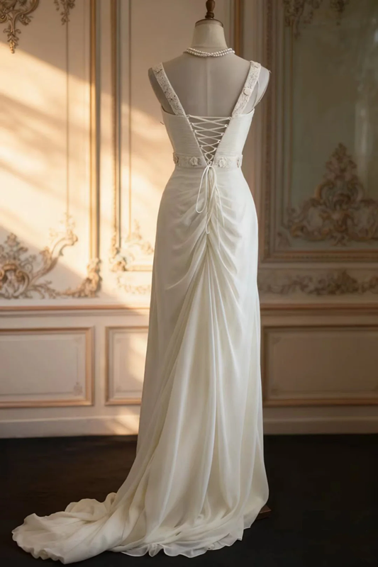 White halter-neck sequined fitted long ball gown R6746