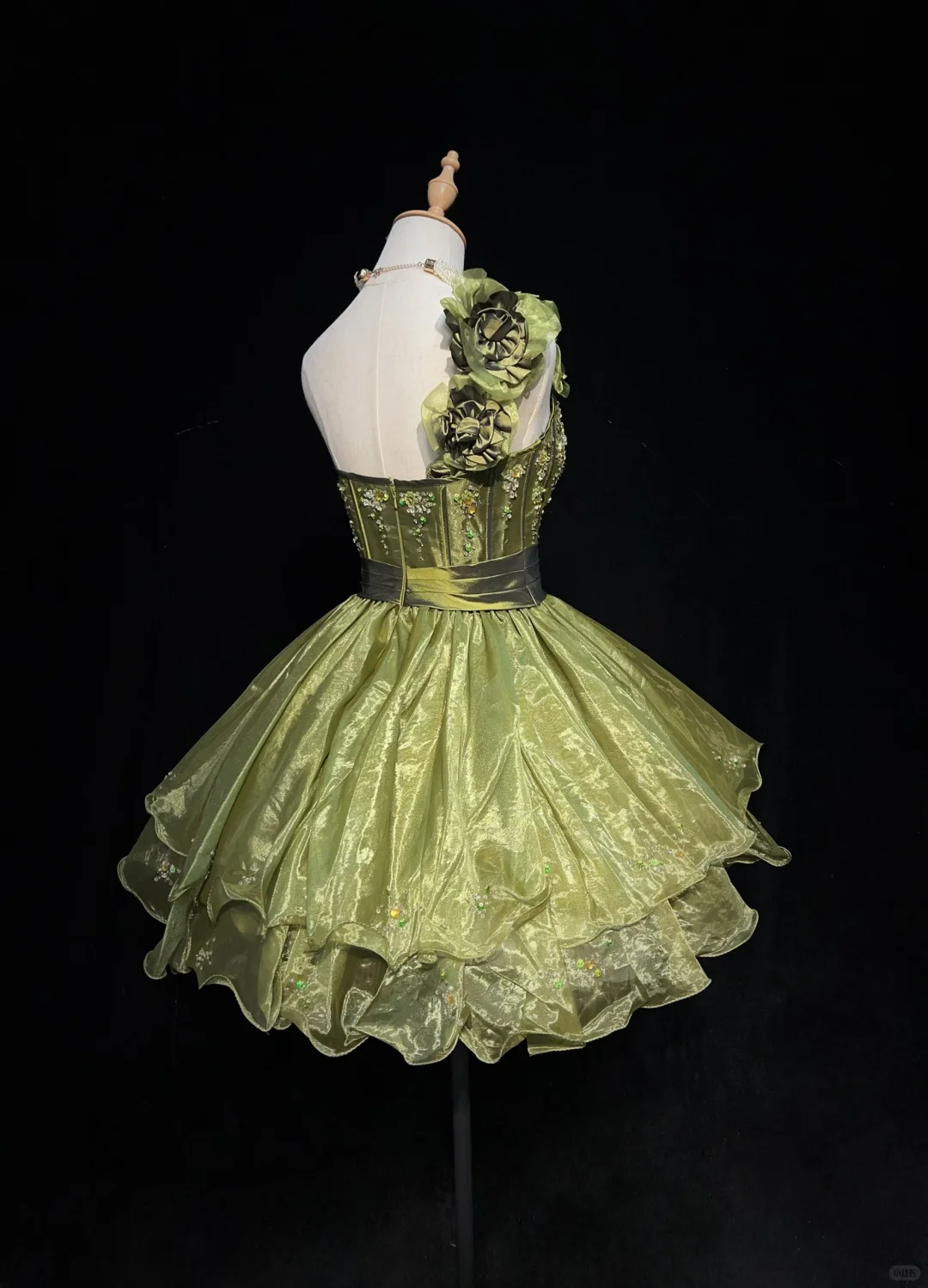 Green one-shoulder strap waist slim fit puffy princess skirt homecoming dress R4974