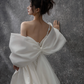 White one-shoulder satin waist slim pleated maxi bridal gown R5792