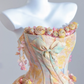 Warm yellow tie-dye strapless waist-cinching long ball gown with a full skirt R8266