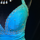 Light blue halter-neck fitted short ball gown R8693