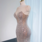 Silver round neck, fitted waist, bodycon long ball gown, bridal dress R8992