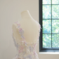 Light pink halter-neck fitted long fairy ball gown R8471