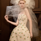 Apricot tube top fresh grass flower waist puffy princess skirt homecoming dress R4203