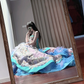 Light blue floral print strapless fitted waist slim-fitting ball gown with a full skirt R8629