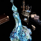 Blue-green tie-dye halter neck fitted waist long ball gown R6945