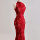 Red lace sleeveless fitted waist bodycon sexy long ball gown/bridal dress R8180