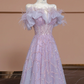 Light purple off-shoulder fitted A-line long ball gown/bridal dress R8296