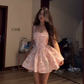 Pink Floral Strapless Waisted Princess Skirt Homecoming Dress R5595