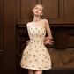 Apricot tube top fresh grass flower waist puffy princess skirt homecoming dress R4203