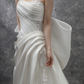 White one-shoulder satin waist slim pleated maxi bridal gown R5792