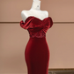 Red off-the-shoulder, fitted waist, bodycon, sexy long ball gown/bridal dress R8386