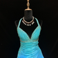 Light blue halter-neck fitted short ball gown R8693