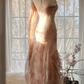 Light champagne pink halter-neck fitted waist bodycon long ball gown R7701
