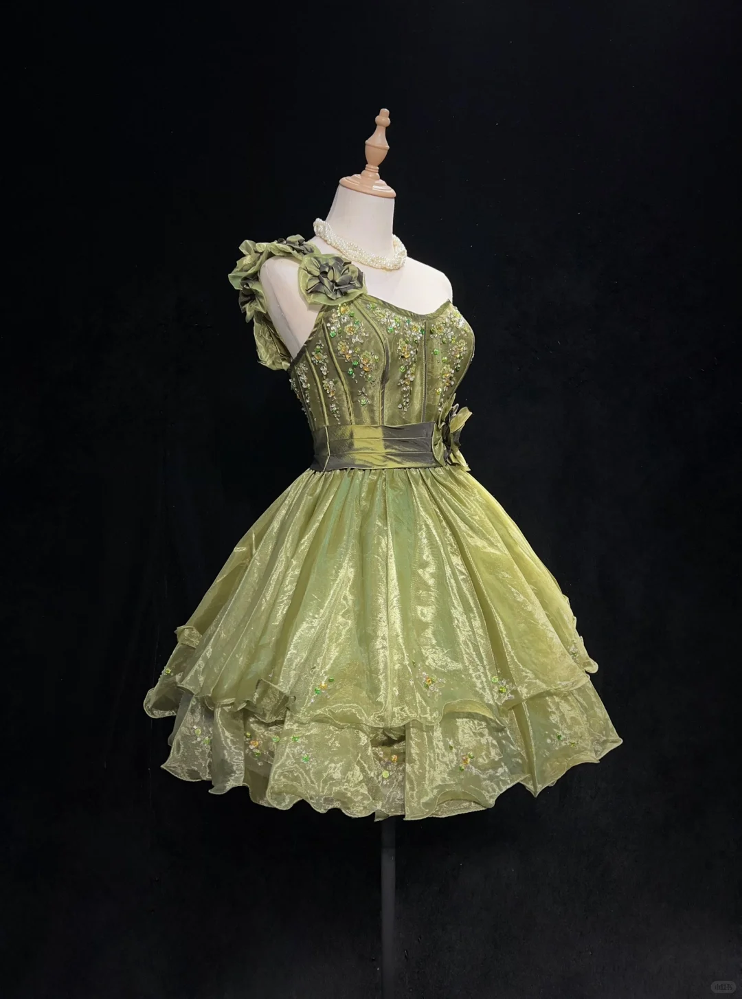 Green one-shoulder strap waist slim fit puffy princess skirt homecoming dress R4974