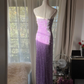 Purple strapless fitted waist slim beaded sexy long ball gown R7741