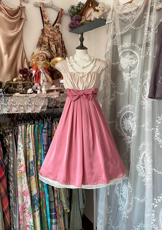 Pink sleeveless high-waisted mini dress, prom dress R6266