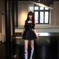 Black suspender satin waist slim cake skirt short skirt homecoming dress R5093