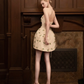 Apricot tube top fresh grass flower waist puffy princess skirt homecoming dress R4203