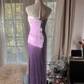 Purple strapless fitted waist slim beaded sexy long ball gown R7741