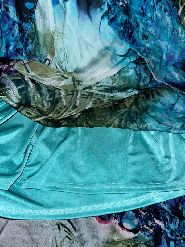 Blue-green tie-dye halter neck fitted waist long ball gown R6945