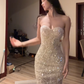 Light champagne gold strapless fitted long sexy ball gown R7545