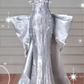 Silver strapless, fitted waist, sequined fishtail sexy long ball gown R6424