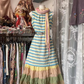 Multi-colored striped sleeveless fitted waist long ball gown R7464