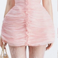 Pink halter neck slim waist slim fit pleated cute short skirt homecoming dress R4647