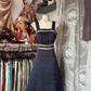 Navy Blue Spaghetti Strap Waist-Cinched A-Line Short-Length Ball Gown R7424