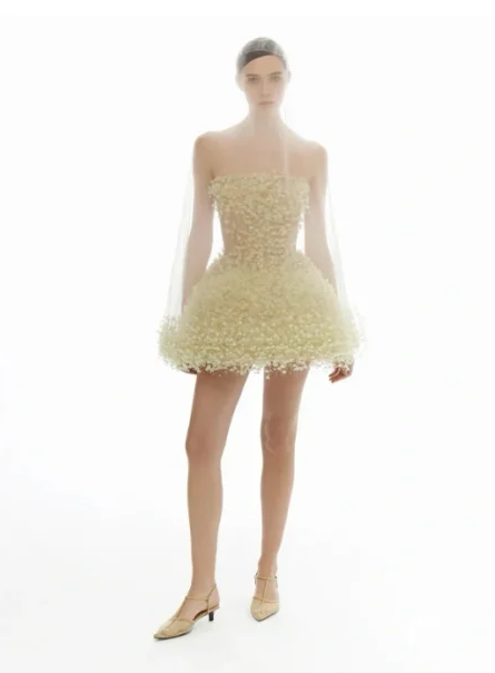 Yellow flower tube top waist slim fit puffy princess skirt homecoming dress R4769