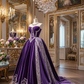 Purple strapless waist-cinching ballgown long prom dress R7932