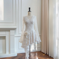 White lace long-sleeved V-neck waist slim irregular skirt short skirt homecoming dress R5055