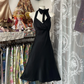 Black halter-neck A-line ball gown R6386