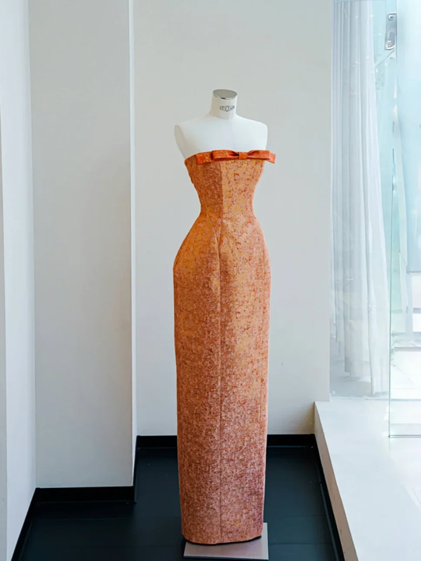 Orange tube-top slim waist elegant long skirt, prom dress R5671