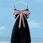 Black suspender bow neckline design waist slim A-line skirt homecoming dress R5276