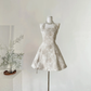 Retro halter neck waist slim fit brown A-line slim short skirt homecoming dress R4365