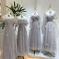 Gray-blue chiffon waist-cinched, slim-fit and elegant ball gown, bridesmaid dress R5947