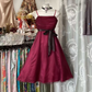 Deep red halter-neck, fitted waist, sexy prom dress R7852