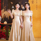 Champagne satin waist slim fit prom dress, bridesmaid dress R5976