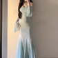 Large size French pure desire one-shoulder long-sleeved dress super fairy hip skirt R1860