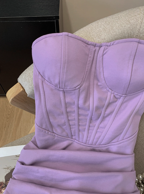 Purple pure sexy tube top dress female new waist short hip skirt fishbone backless small dress R3951