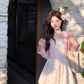 French floral dress women's summer pink sweet suspender short skirt R3834