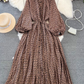 Fashion lantern long sleeve round neck waist a-line print irregular dress elegant long skirt R0404